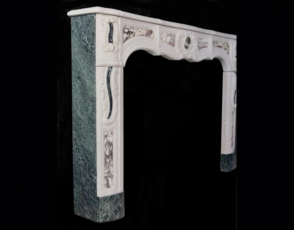A 19th century French Provençale white marble fireplace with coloured inlay