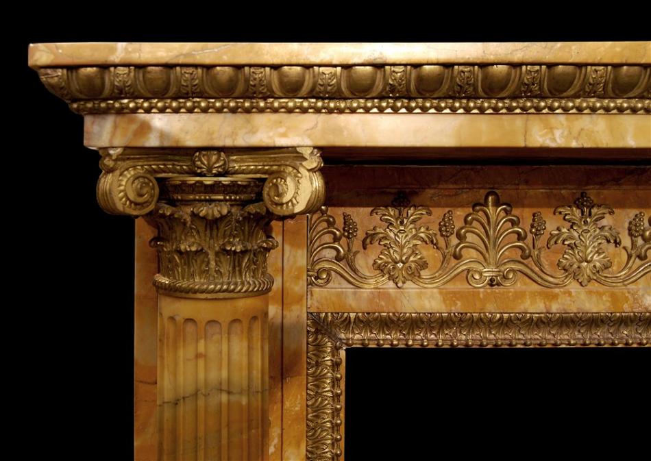 An important early French Napoleonic Empire Siena marble fireplace