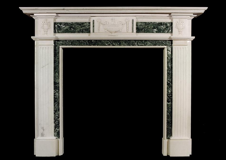 An English Georgian style Statuary and Tinos Green antique marble fireplace