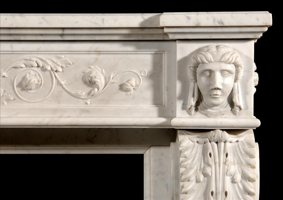 An unusual 19th Century French XVI style Carrara marble fireplace