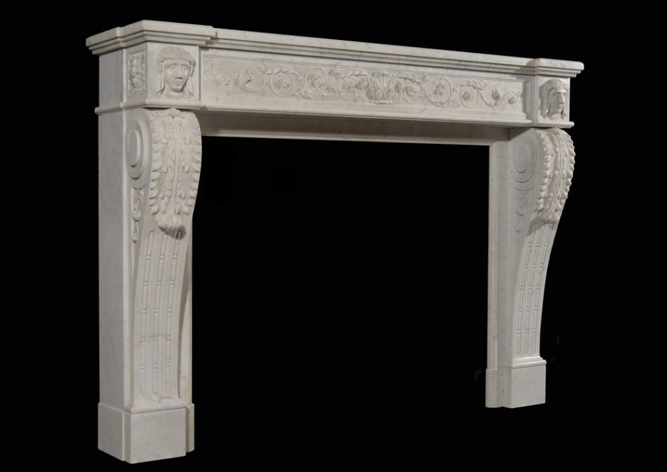 An unusual 19th Century French XVI style Carrara marble fireplace