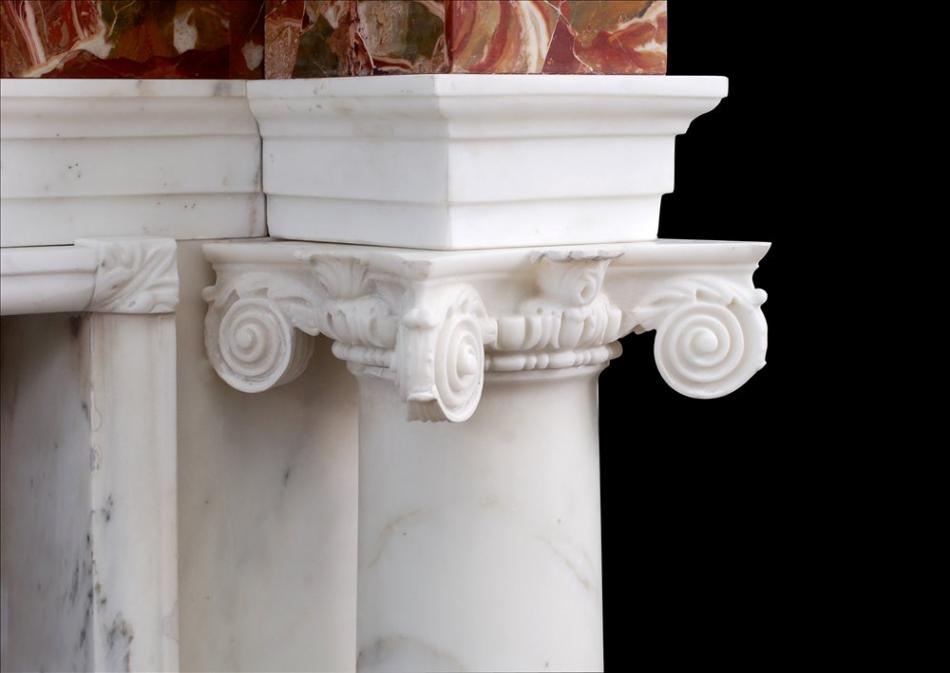 A George III style Antique Statuary marble fireplace with Jasper inlay