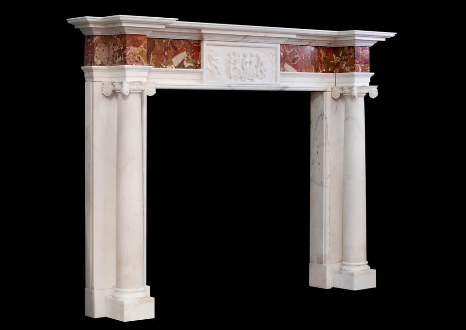 A George III style Antique Statuary marble fireplace with Jasper inlay