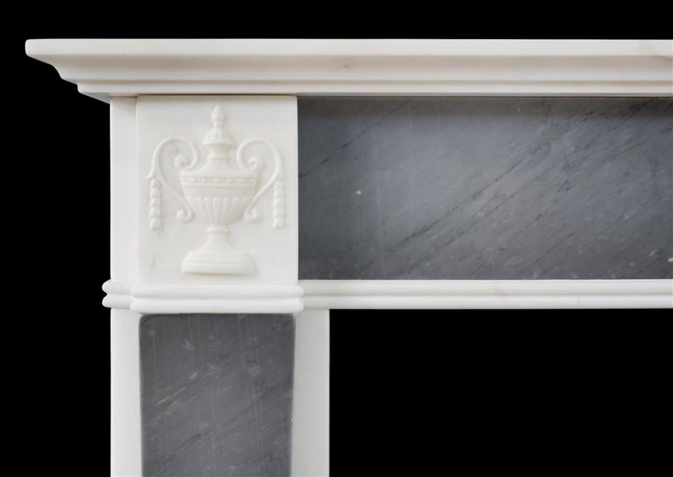 A petite Regency fireplace in Statuary and grey Bardiglio marble