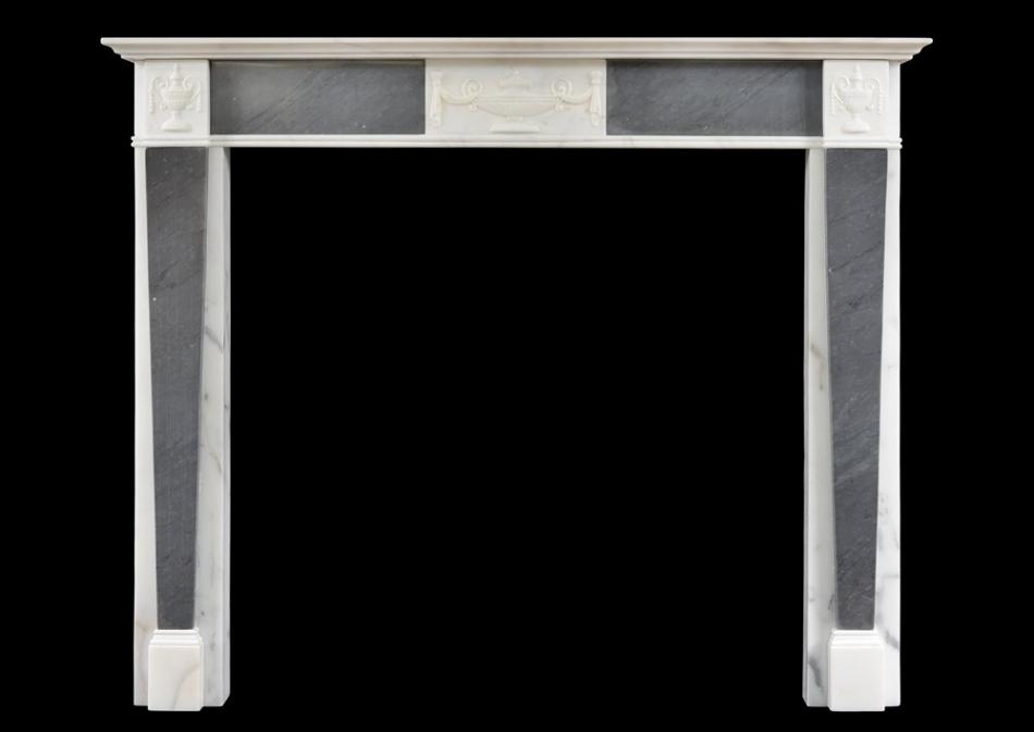 A petite Regency fireplace in Statuary and grey Bardiglio marble