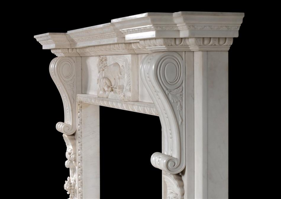 A mid Georgian style fireplace in white marble