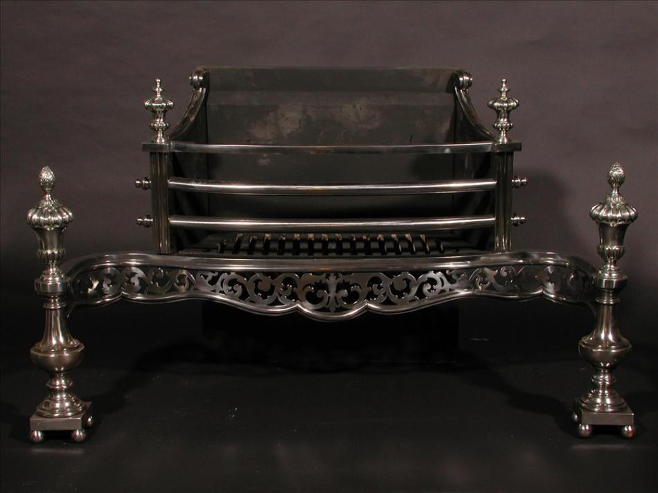 A large 19th century English polished steel firegrate