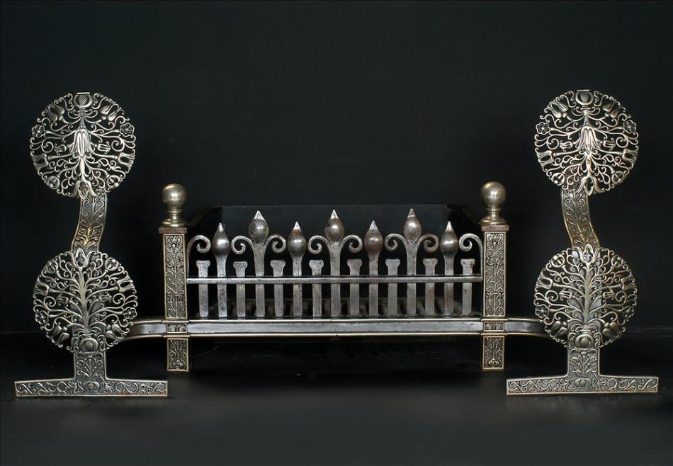 A very impressive early 19th century English nickel and cast iron antique firegrate