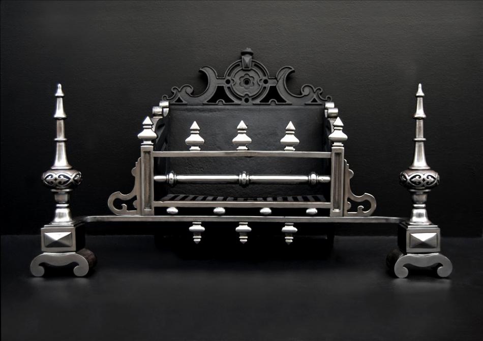 A large and impressive mid 19th century English cast iron firegrate