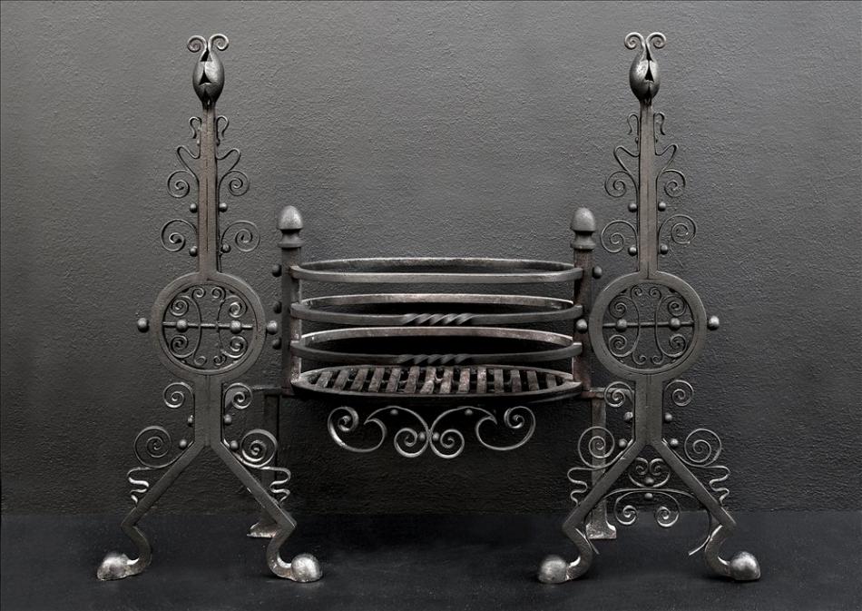A wrought iron firegrate from the Arts and Crafts movement