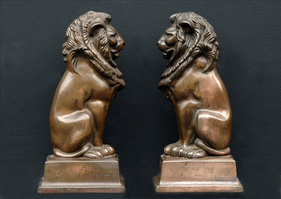 A pair of firedogs with Lion motif