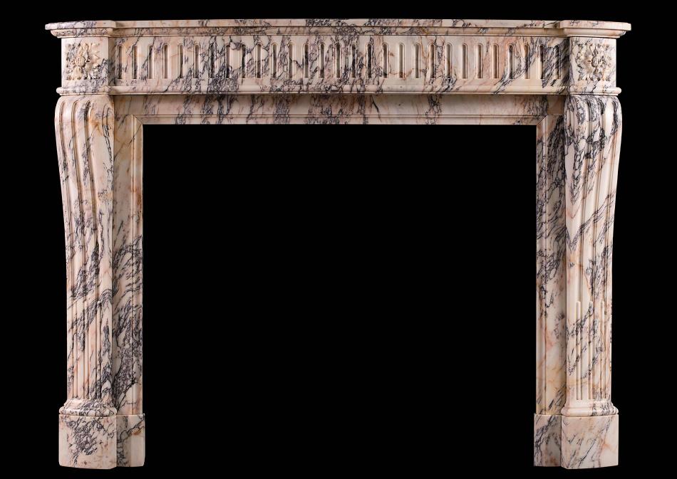 A French Louis XVI style Breche Violette antique marble fireplace