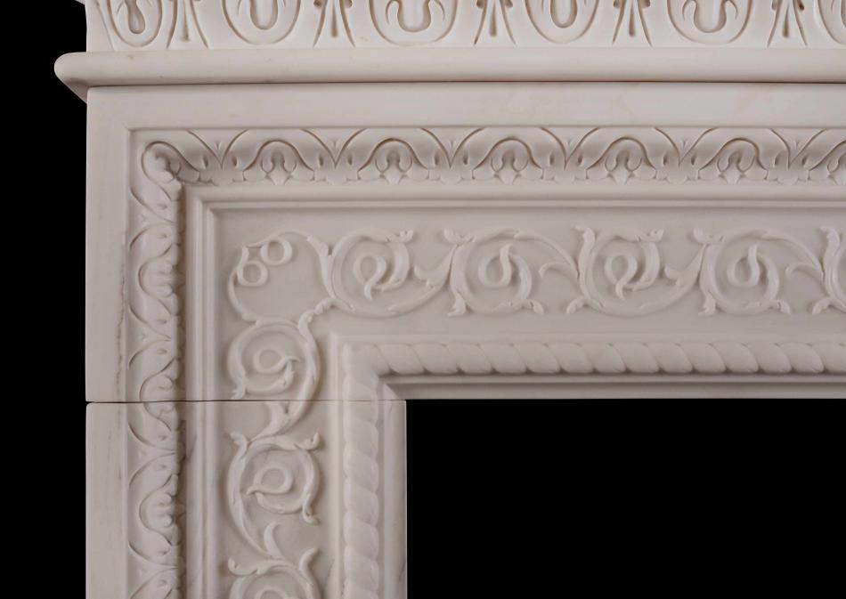 A white marble fireplace in the mid Georgian style