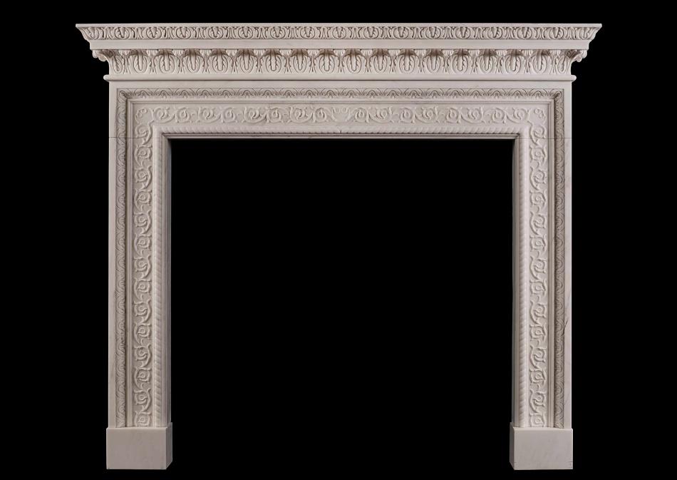 A white marble fireplace in the mid Georgian style