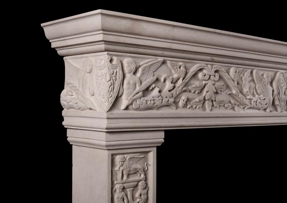 A carved Italian Renaissance fireplace