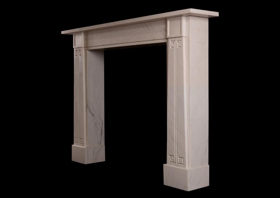 A white marble Soanian fireplace