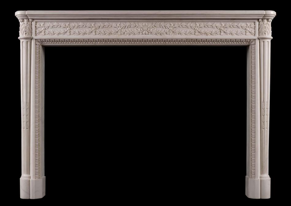 A fine French Louis XVI white marble fireplace