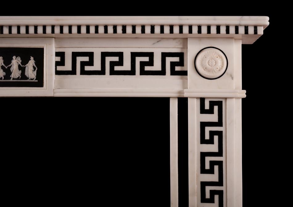 A Regency style white marble fireplace with black inlay - Antique