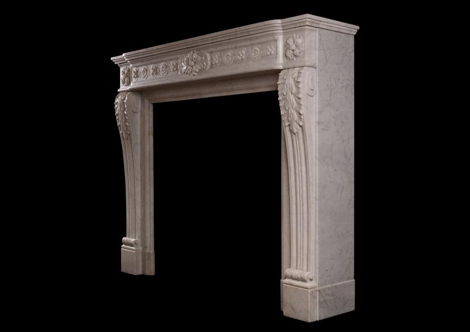 A French Louis XVI style marble fireplace in Carrara marble
