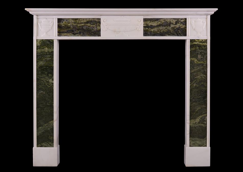 A Statuary marble fireplace with Connemara inlay