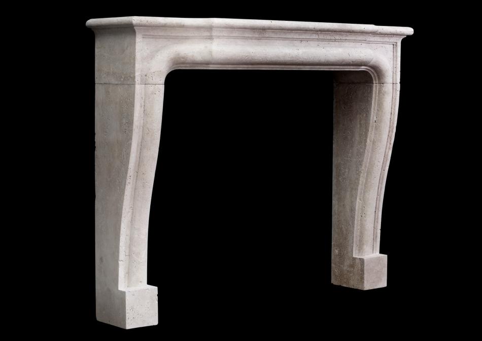 A French Boudin Fireplace in Light Travertine Stone