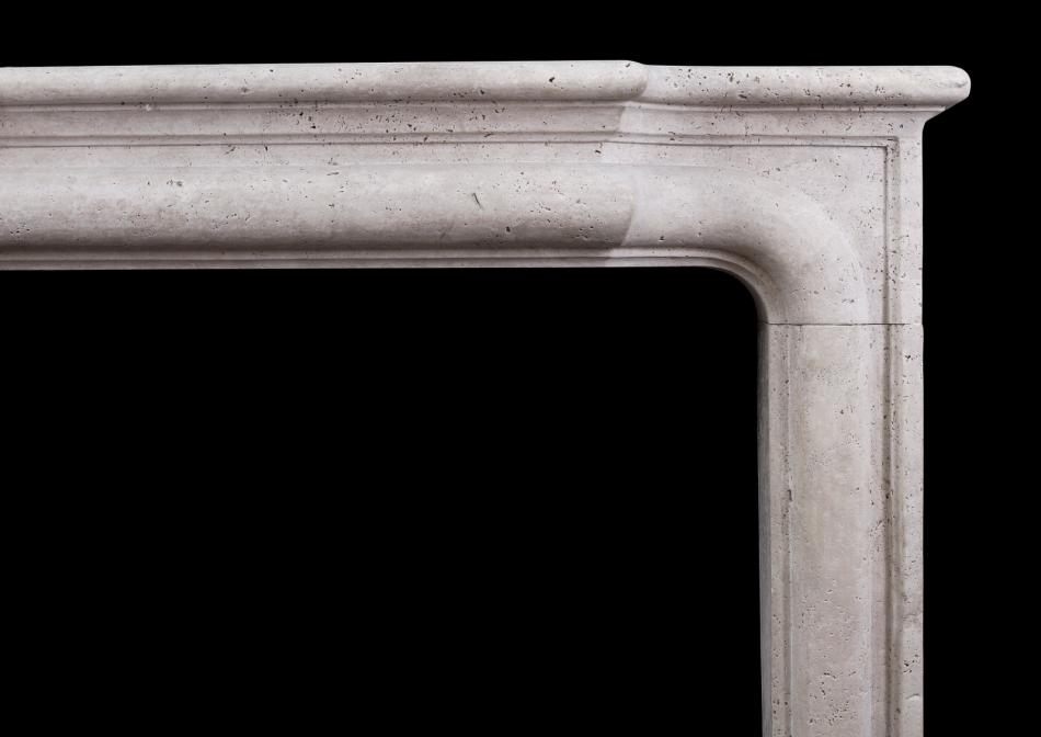 A French Boudin Fireplace in Light Travertine Stone