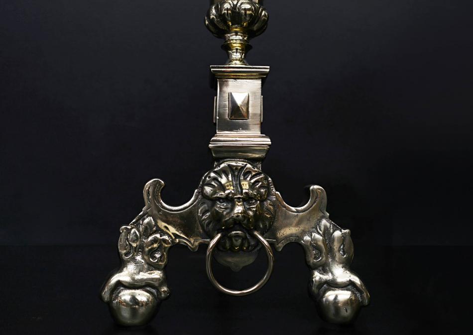 A pair of 19th century brass firedogs