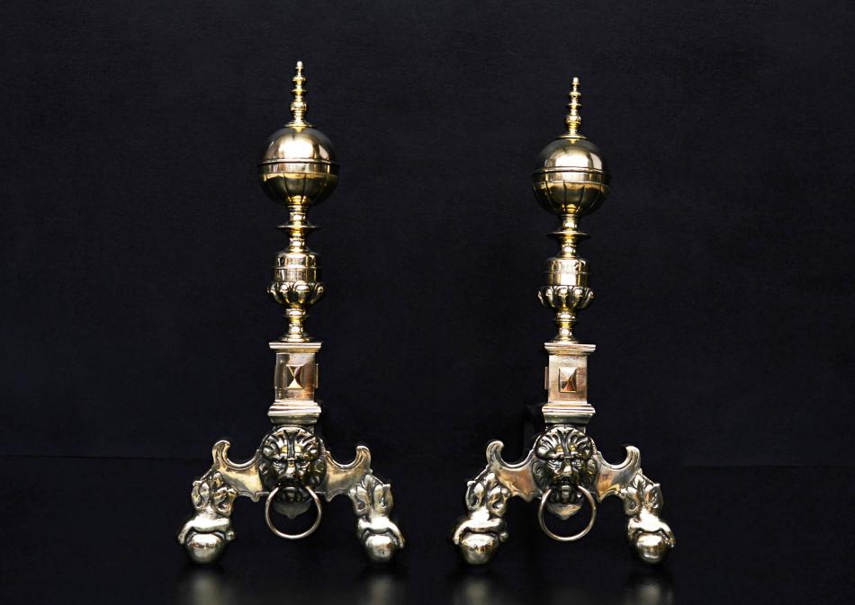 A pair of 19th century brass firedogs