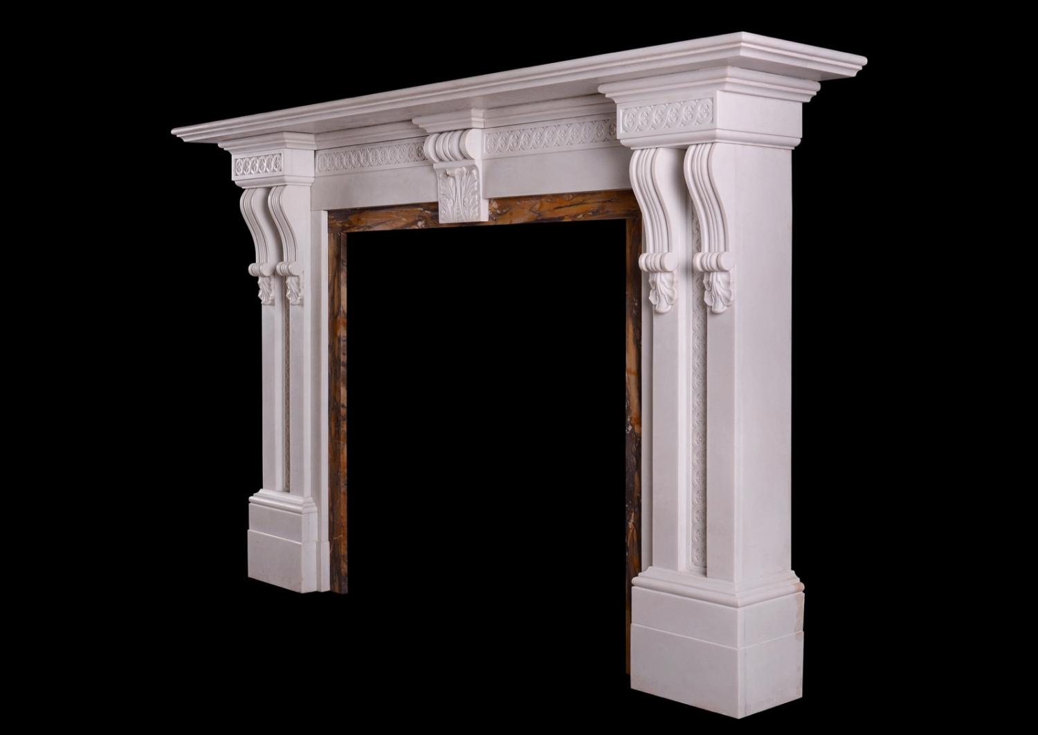 A Victorian fireplace in white marble