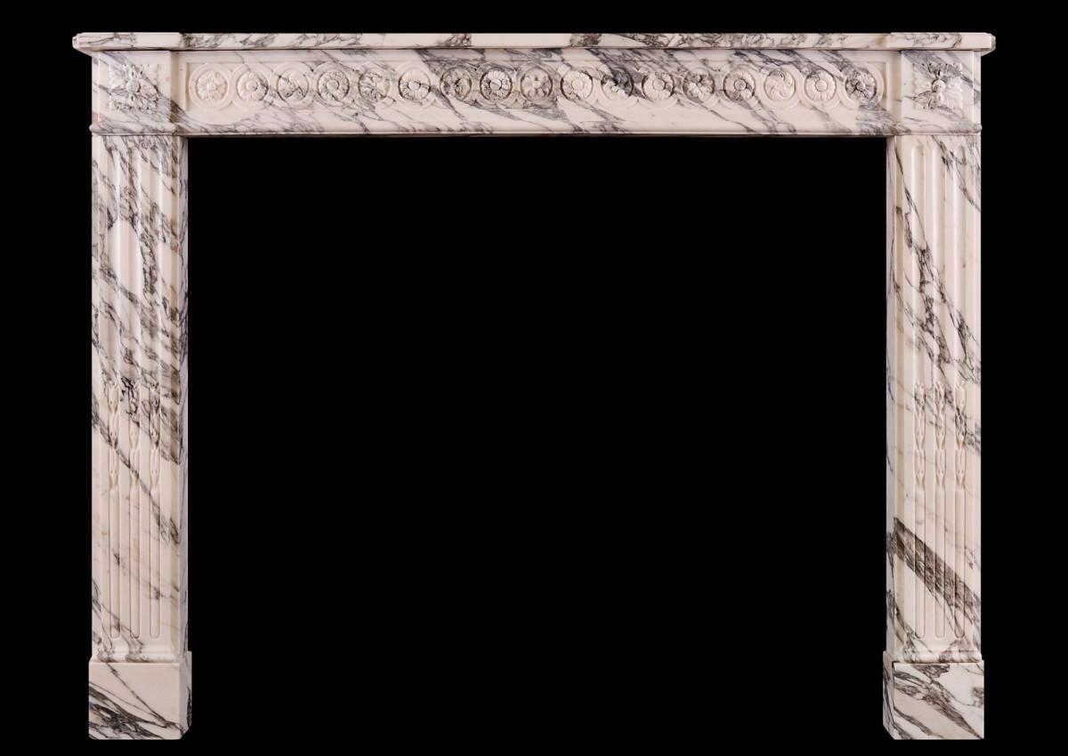 An Italian Arabescato French Louis XVI marble fireplace