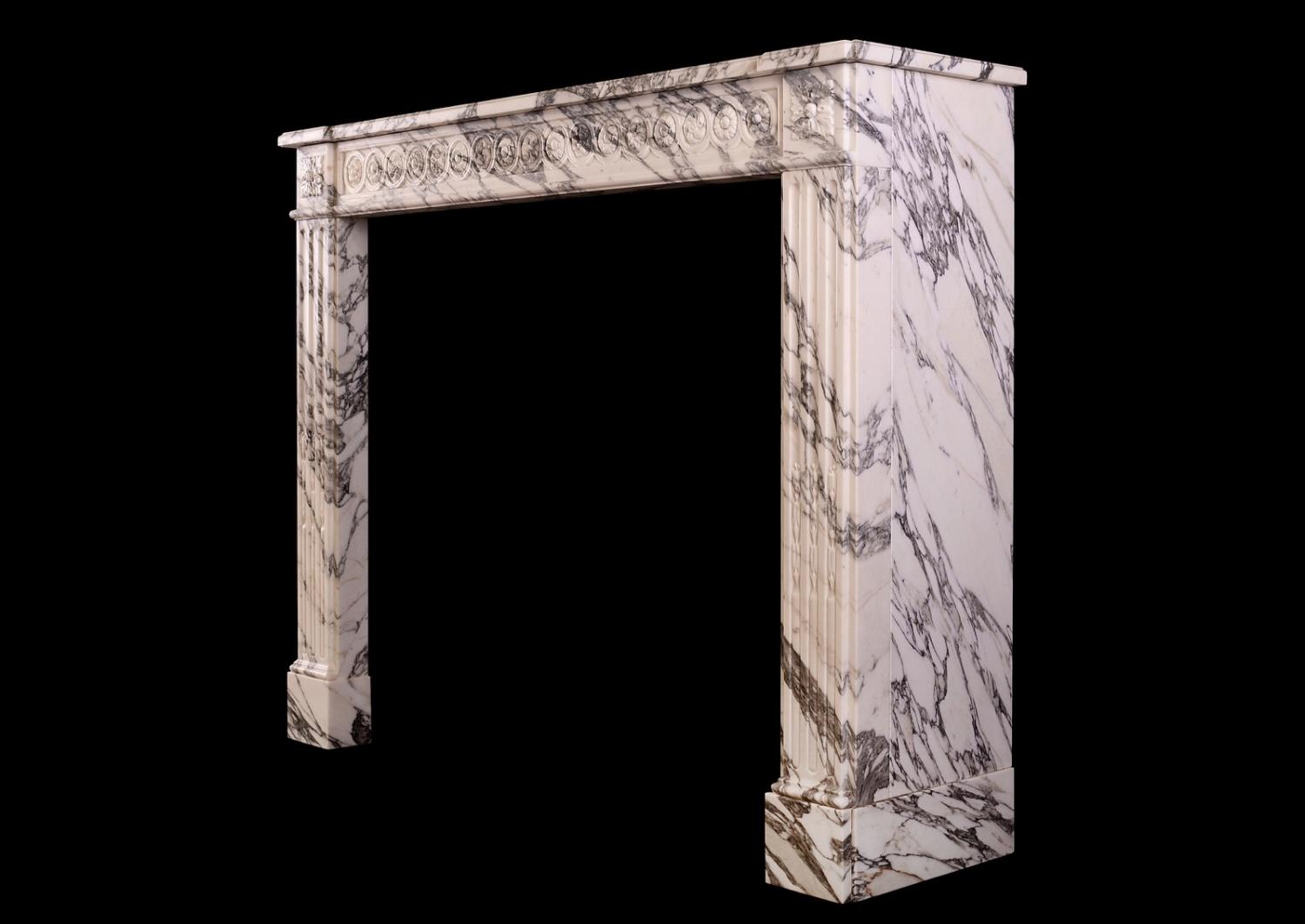 An Italian Arabescato French Louis XVI marble fireplace