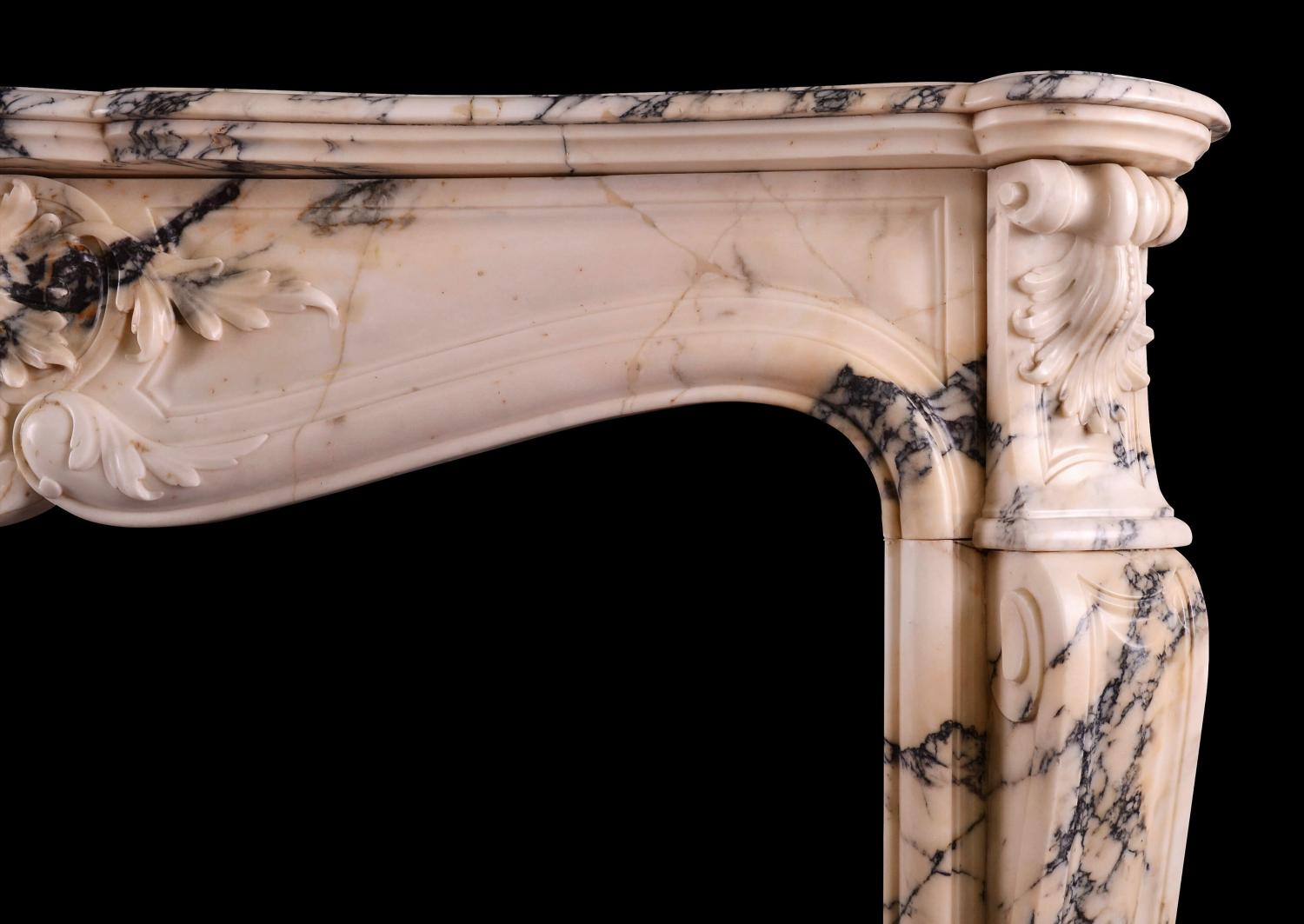 A fine quality Louis XV Paonazzo marble fireplace