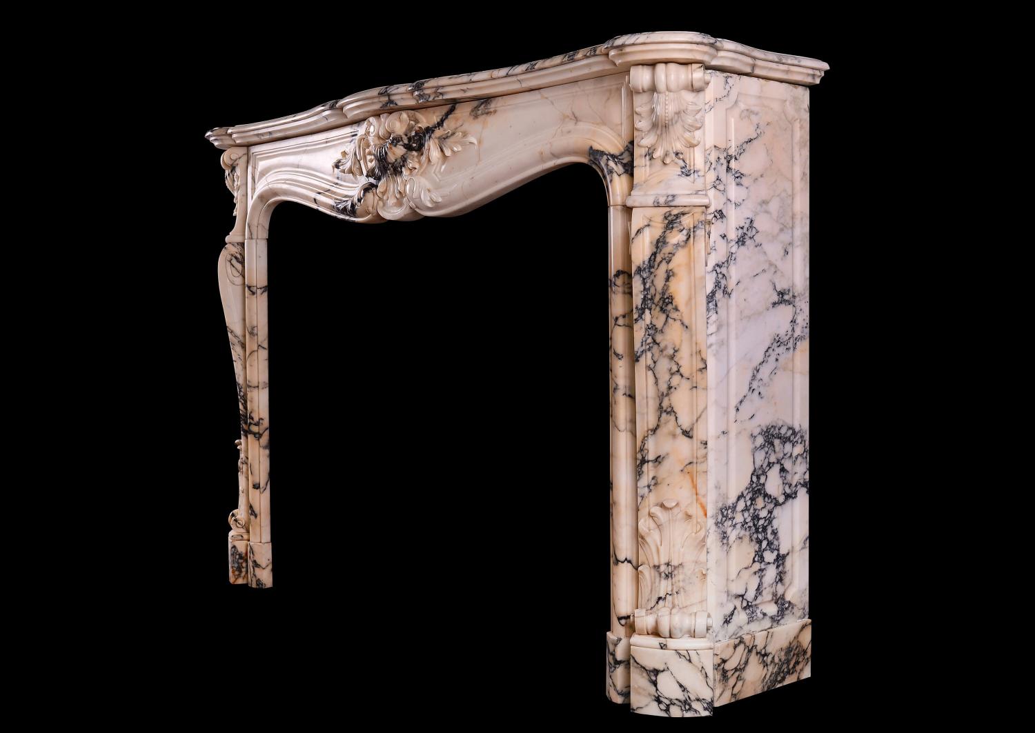 A fine quality Louis XV Paonazzo marble fireplace