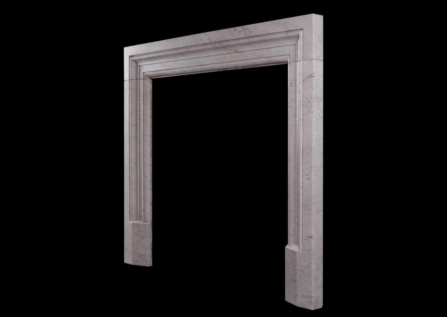 An architectural fireplace in Italian Carrara marble