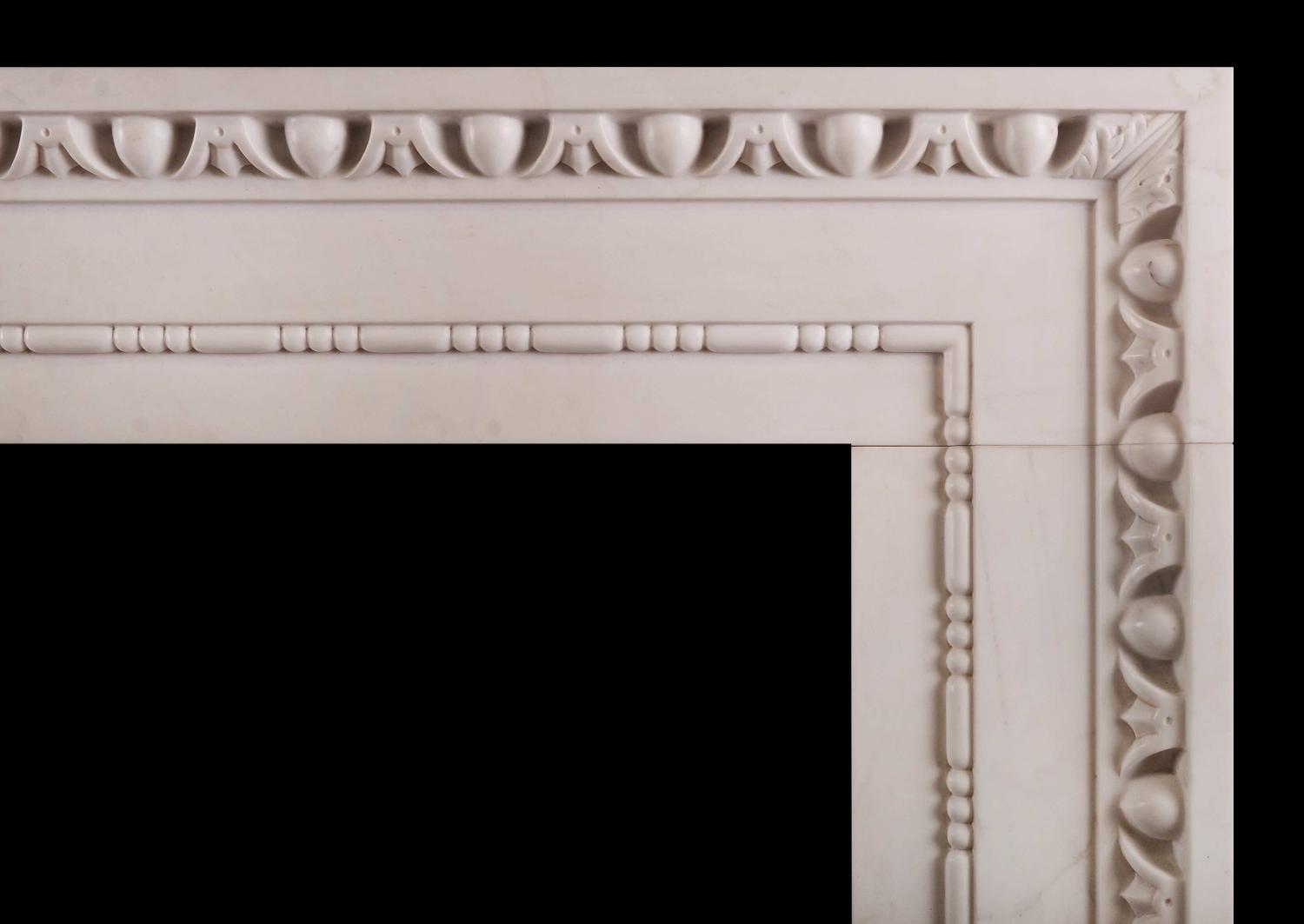 A white marble fireplace in the architectural style